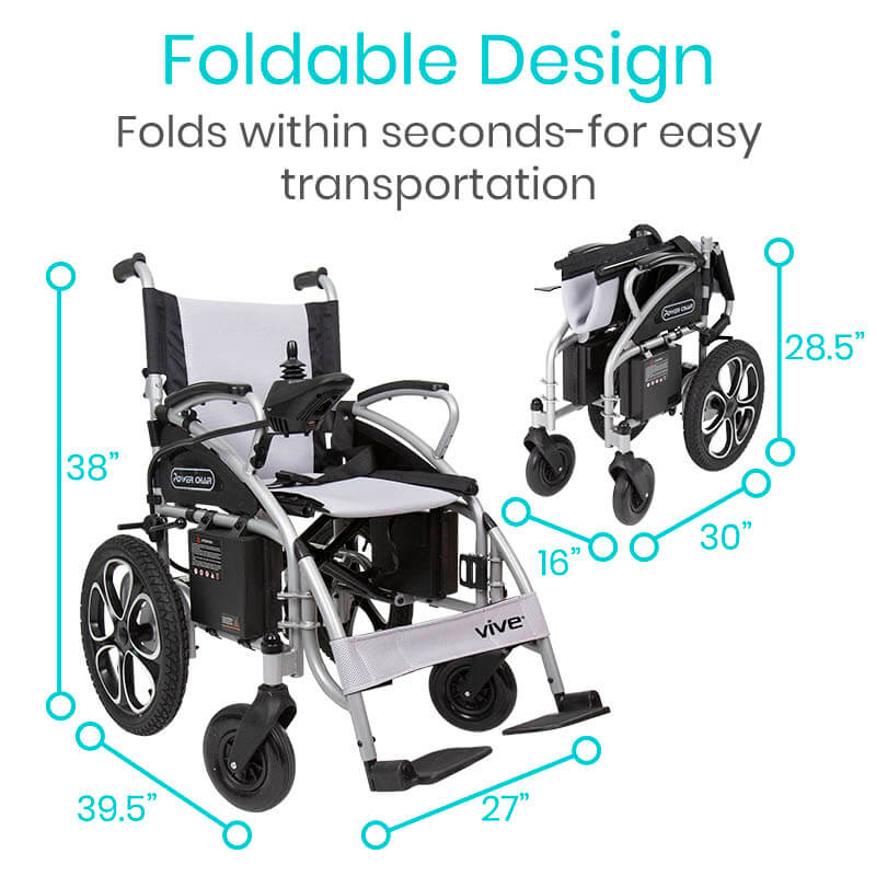 Vive Health Compact Folding Power Wheelchair - Aluminum Frame, Joystick, 220 LBS Capacity