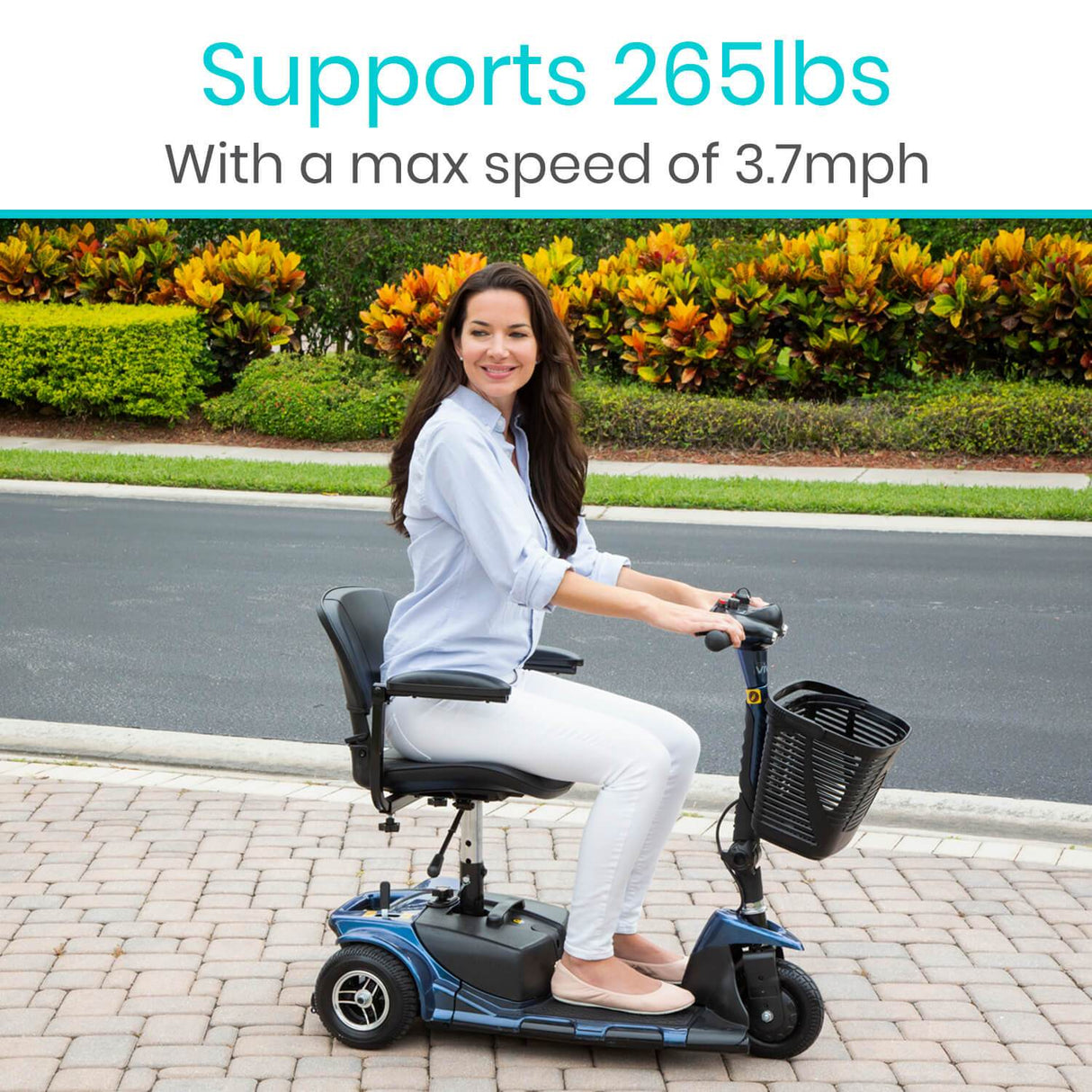 Vive Health 3-Wheel Mobility Scooter - 12 Mile Range, 265 LB Capacity, Detachable Frame