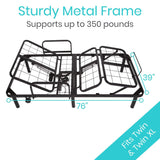 Vive Health Zero-Gravity Steel Electric Adjustable Bed Frame (Frame Only) - Dual Motors, Wireless Remote, USB Ports, Twin